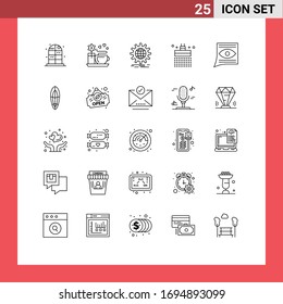 Mobile Interface Line Set of 25 Pictograms of contact us; communication; globe; water; bathroom Editable Vector Design Elements