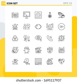 Mobile Interface Line Set of 25 Pictograms of file; target; fingerprint; lab; flask Editable Vector Design Elements