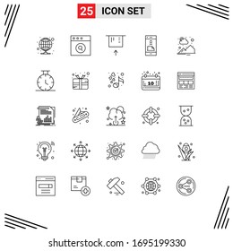 Mobile Interface Line Set of 25 Pictograms of sun; countryside; credit card; phone; contact us Editable Vector Design Elements