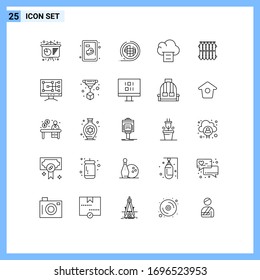 Conjunto de líneas de interfaz móvil de 25 pictogramas de calor; calefacción; planeta; radiador; documentos Elementos de diseño de vectores editables