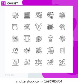 Mobile Interface Line Set of 25 Pictograms of crown; world; ball; green; global Editable Vector Design Elements