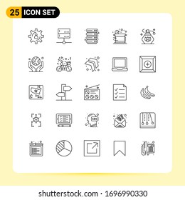 Conjunto de líneas de interfaz móvil de 25 pictogramas de limpieza; producto; servidor; entrega; elementos de diseño de vectores editables para servidor