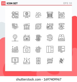 Mobile Interface Line Set of 25 Pictograms of flag; fan; back to school; cpu; cooler Editable Vector Design Elements