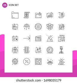 Mobile Interface Line Set of 25 Pictograms of flowers; energy; folder; sales; business growth Editable Vector Design Elements