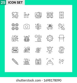 Mobile Interface Line Set of 25 Pictograms of connections; cell; speaker; mobile; local Editable Vector Design Elements