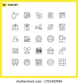 Mobile Interface Line Set of 25 Pictograms of list; check; planning; checklist; puzzle Editable Vector Design Elements