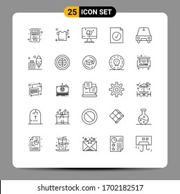 Mobile Interface Line Set of 25 Pictograms of transport; car; monitor; selected; complete Editable Vector Design Elements