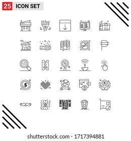 Mobile Interface Line Set of 25 Pictograms of gift; html; arrange; coding; page Editable Vector Design Elements
