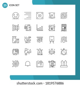 Mobile Interface Line Set of 25 Pictograms of sales; verify; cinema; trust; shield Editable Vector Design Elements
