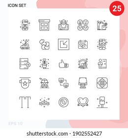 Mobile Interface Line Set of 25 Pictograms of earth; shopping; cell; exclamation; sad Editable Vector Design Elements