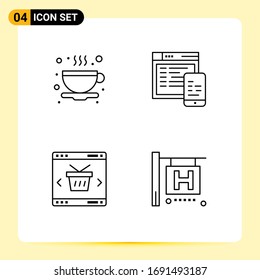 Mobile Interface Line Set of 4 Pictograms of tea; online; responsive; mobile; store Editable Vector Design Elements