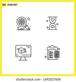 Mobile Interface Line Set of 4 Pictograms of database; cap; heart; hour; graduation Editable Vector Design Elements
