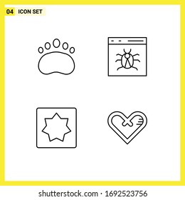 Mobile Interface Line Set of 4 Pictograms of bear; brain; app; develop; puzzle Editable Vector Design Elements