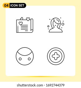 Mobile Interface Line Set of 4 Pictograms of love letter; sign; love; makeup; symbols Editable Vector Design Elements
