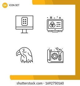 Mobile Interface Line Set of 4 Pictograms of control; bird; creative; control; usa Editable Vector Design Elements