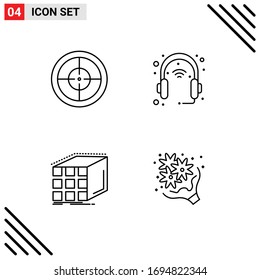 Mobile Interface Line Set of 4 Pictograms of army; aggregation; device; headphone; dimensional Editable Vector Design Elements