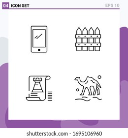 Mobile Interface Line Set of 4 Pictograms of phone; document; android; farming; tower Editable Vector Design Elements