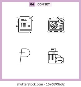 Mobile Interface Line Set of 4 Pictograms of creative; coin; pencil; marketing; crypto currency Editable Vector Design Elements
