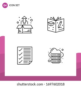 Mobile Interface Line Set of 4 Pictograms of box; data; plant; graduate; page Editable Vector Design Elements