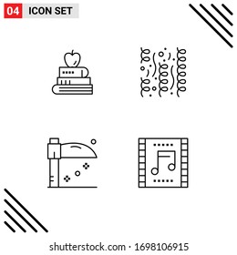Mobile Interface Line Set of 4 Pictograms of book; holiday; education; party; celebration Editable Vector Design Elements