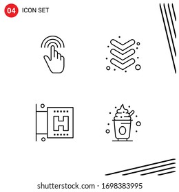 Mobile Interface Line Set of 4 Pictograms of finger; travel; interface; down; food Editable Vector Design Elements