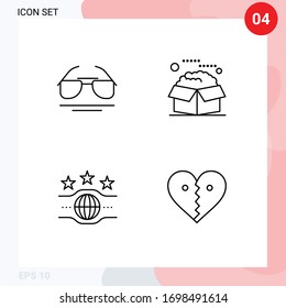 Mobile Interface Line Set of 4 Pictograms of glasses; belt;  product; championship Editable Vector Design Elements