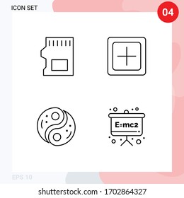 Mobile Interface Line Set of 4 Pictograms of sd card; polarity; data; increase; unity Editable Vector Design Elements
