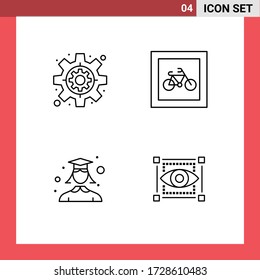 Conjunto de líneas de interfaz móvil de 4 Pictogramas de negocio; graduación; coche; transporte; Elementos de diseño de vectores editables para mujeres