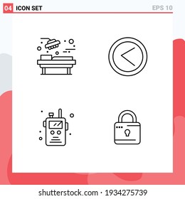 Mobile Interface Line Set of 4 Pictograms of hospital; radio transceiver; surgery; left; fire Editable Vector Design Elements