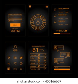 Mobile interface neon orange color vector 