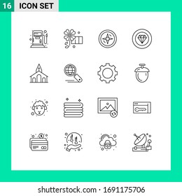 Mobile Interface Outline Set of 16 Pictograms of easter; christian; location; celebration; performance Editable Vector Design Elements
