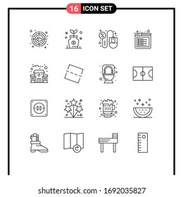 Mobile Interface Outline Set of 16 Pictograms of education building; web; computer; tab; browser Editable Vector Design Elements