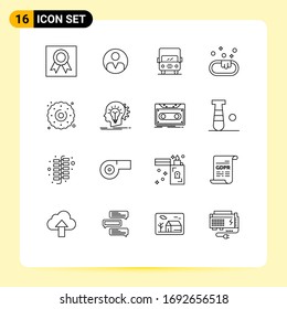 Mobile Interface Outline Set of 16 Pictograms of food; cookie; auto; washroom; soap Editable Vector Design Elements