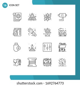 Mobile Interface Outline Set of 16 Pictograms of web; coding; sign; security; cam Editable Vector Design Elements