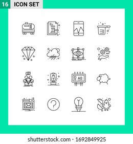 Mobile Interface Outline Set of 16 Pictograms of business; cups; legal; cooking; baking Editable Vector Design Elements