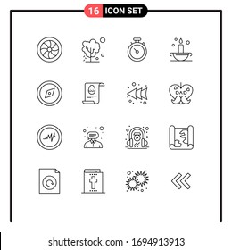 Mobile Interface Outline Set of 16 Pictograms of compass; islam; warming; antique; pin Editable Vector Design Elements