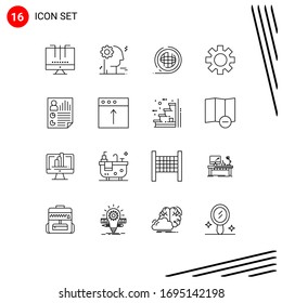 Conjunto de esquemas de interfaz móvil de 16 pictogramas de datos; logístico; la tierra; engranaje; elementos de diseño de vectores editables de Terra