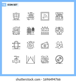 Mobile Interface Outline Set of 16 Pictograms of sound; device; monday; connection; rss Editable Vector Design Elements