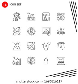 Mobile Interface Outline Set of 16 Pictograms of eco; bio; drawing; gear; development Editable Vector Design Elements