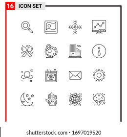 Mobile Interface Outline Set of 16 Pictograms of shop; coffee; holiday; screen; chart Editable Vector Design Elements