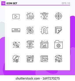 Mobile Interface Outline Set of 16 Pictograms of technology; cooling; printing; air conditioner; shooting board Editable Vector Design Elements