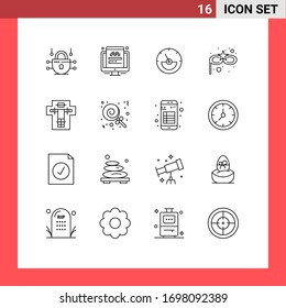 Mobile Interface Outline Set of 16 Pictograms of electric; death; ampere meter; bed; costume mask Editable Vector Design Elements