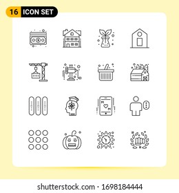 Mobile Interface Outline Set of 16 Pictograms of shipping; crane; agriculture; cargo; price Editable Vector Design Elements
