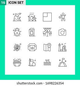 Mobile Interface Outline Set of 16 Pictograms of lock; man; road; health; gym Editable Vector Design Elements