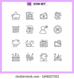 Mobile Interface Outline Set of 16 Pictograms of dart; archery arrow; money; takeout; coffee cup Editable Vector Design Elements