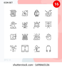 Mobile Interface Outline Set of 16 Pictograms of corporate; wall; cyber; trowel; brick Editable Vector Design Elements