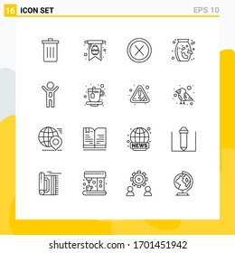 Übersicht über die mobile Schnittstelle mit 16 Piktogrammen; Gemüse; Nahaufnahme; Supermarkt; Design-Elemente für benutzerdefinierbare Vektorillustrationen