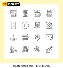 Mobile Interface Outline Set of 16 Pictograms of invitation; child; newspaper; card; cinema Editable Vector Design Elements