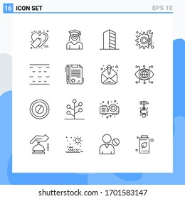 Mobile Interface Outline Set of 16 Pictograms of water; repair; buildings; maintenance; real estate Editable Vector Design Elements