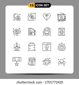 Mobile Interface Outline Set of 16 Pictograms of eye; set; heart; television; ad Editable Vector Design Elements